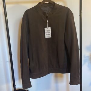 Mens Italian Genuine Leather Dark Brown Suede Bomber coat US 44 or L // EU 54